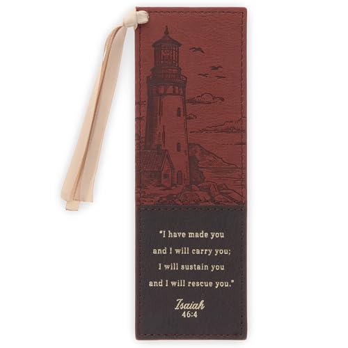 Christian Art Gifts Faux Leather Scripture Bookmark: I Will Carry You - color: Brown Lighthouse/Carry You