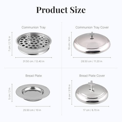 Communion Set for Church - One Communion Tray & One Bread Plate with Lid - color: Shiny (Mirror) Finish