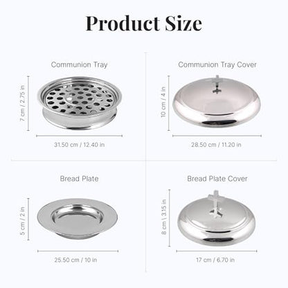 Communion Set for Church - One Communion Tray & One Bread Plate with Lid - color: Shiny (Mirror) Finish