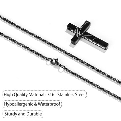 Gnamy Basketball Cross Necklace Gifts for Boys Men, Cross with Bible Verse Stainless Steel Pendant Chain Easter Christian Religious Jewelry Gifts for Him Kids Teenage Teens - color: Black, style: I AM A CHILD OF GOD