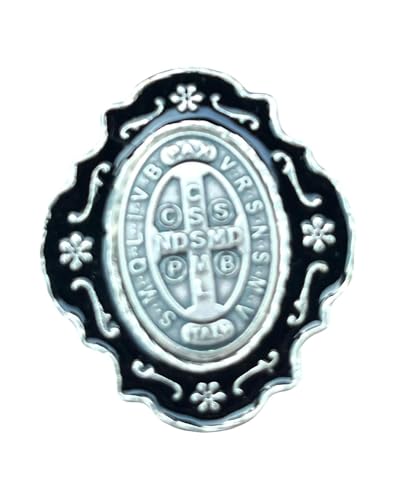 Catholic Silver Linked Rosary Set – 3mm Beads, 14.25" Length, Metal Keepsake Gift Box with Enamel Inlay – Perfect First Communion Gift (Saint Benedict) - color: Saint Benedict
