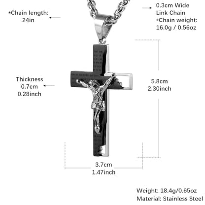 HZMAN Men's Stainless Steel Cross Crucifix Bible Prayer Pendant Necklace - color: Black