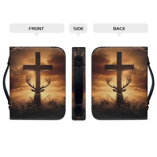PU Bible Case, Bible Cover for Men,Bible Covers with Leather Bookmark Set,Brown Bible Carrying Case,Christian Gift,Deer Cross,Medium - color: Deer Cross, size: Medium