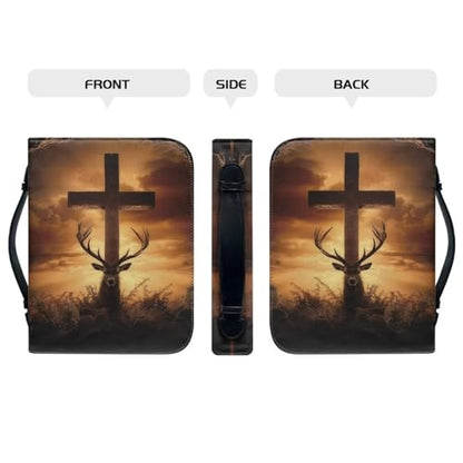 PU Bible Case, Bible Cover for Men,Bible Covers with Leather Bookmark Set,Brown Bible Carrying Case,Christian Gift,Deer Cross,Small - color: Deer Cross, size: Small
