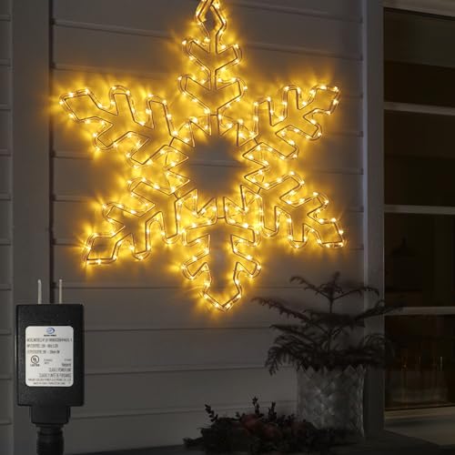 27" Christmas Big Snowflake Lights Outdoor Large Lighted Snowflake Plug in - color: Warm White-27"