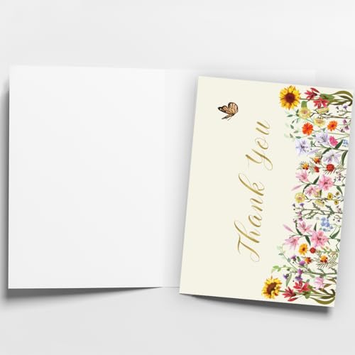 WowBefun 25 Pack 350GSM | Floral Thank You Cards | Thank You Cards with Envelopes | Small Thank You Notes & Cards for Wildflower, Watercolor & Wedding - color: B Style 25pc