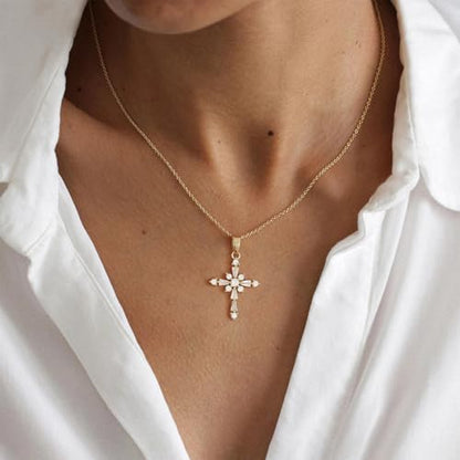 Cross Necklace for Women, Dainty 14K Gold Plated Cross Pendant Simple Long Necklaces for Women, Christian Faith Necklace Trendy Gold Jewelry Gifts for Easter - color: gold zircon cross-1