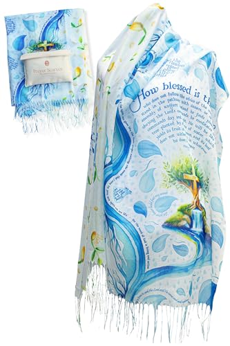 Seed of Life Prayer Scarf - Psalm 1 - Soft, Lightweight 28"x70" Christian Gift for Women, Bible Verse Shawl for Devotion