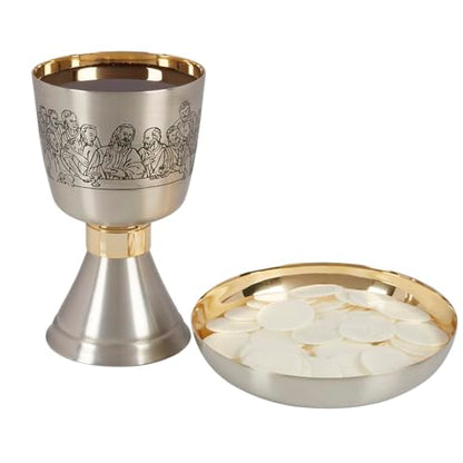 CBCS Gold Plated Brass Chalice & Paten, 16-Ounce, Last Supper - color: Last Supper