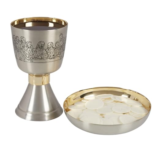 CBCS Gold Plated Brass Chalice & Paten, 16-Ounce, Last Supper - color: Last Supper