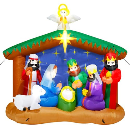 8FT Christmas Inflatables Nativity Scene, Blow Up Christmas Outdoor Decor