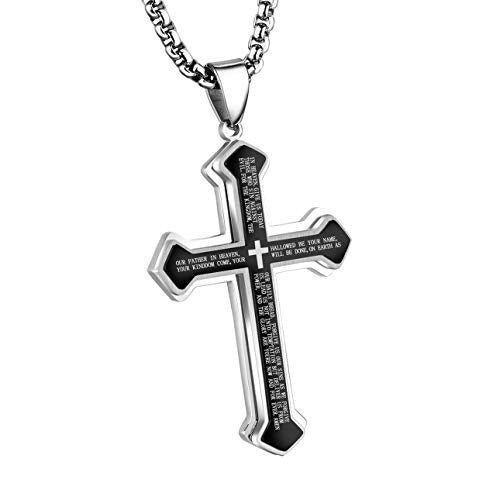 OLEVS Men's Cross Pendant Necklace Large Stainless Steel Cross Pendant Necklace for Men Women - color: silver