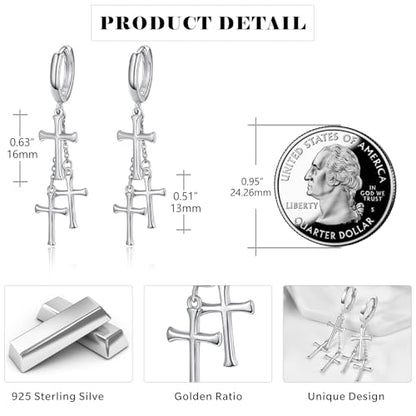 Cross Earrings 925 Sterling Silver Cross Dangle Earrings Christianity Jewelry Gift for Men Women - style: 3 Cross-Silver