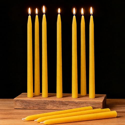 10-Pack 12" Natural Yellow Pure Beeswax Taper Candles, Dripless & Smokeless - color: Yellow, size: 12“