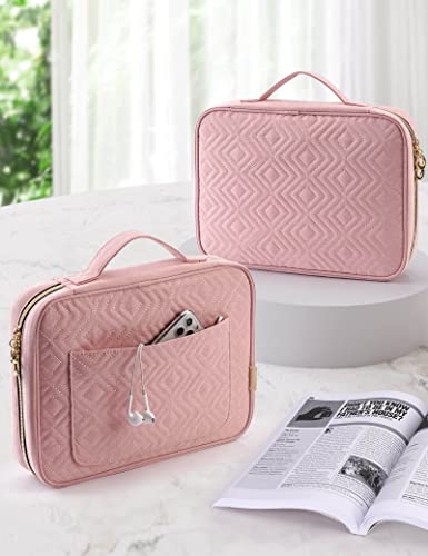 heouvo Bible Cover Case for Women, Bible Study Supplies, Bible Journaling Kit, 6 No Bleed Bible Highlighters and Pens, 75 Bible Tabs, Large Size Zippered Bible Bags (Pink)