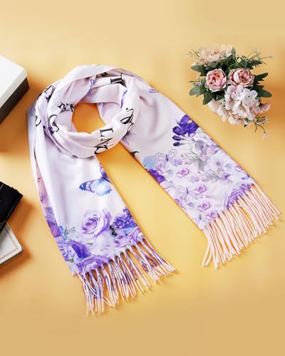 Bozidol Prayer Shawl for Women Christian Floral Cross Bible Verse Scarf Clothes for Christmas Mothers Day Birthday Gifts - color: Purple