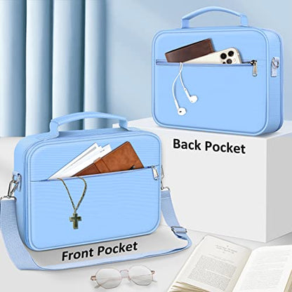 FINPAC Bible Cover with Shoulder Strap, Church Book Carrying Bible Case Bag - color: Pastel Blue