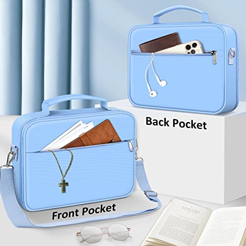 FINPAC Bible Cover with Shoulder Strap, Church Book Carrying Bible Case Bag - color: Pastel Blue