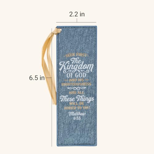 Christian Art Gifts Faux Leather Bookmark: Seek First the Kingdom of God - color: Blue/Kingdom of God
