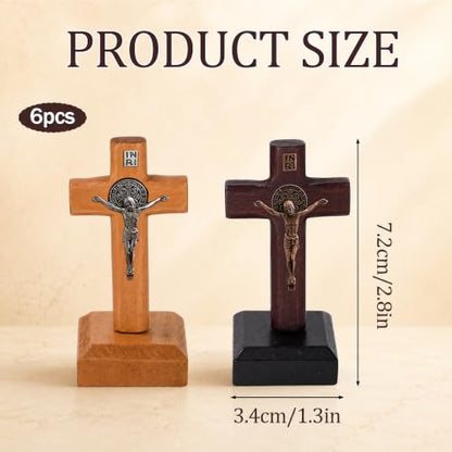 6 Pcs Crucifix Standing Catholic Wooden Standing Cross, 2.86 x 1.35 inches