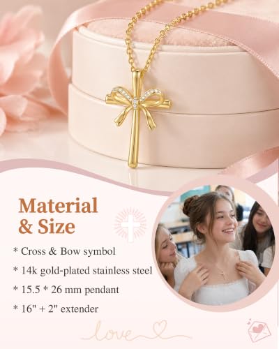 Shonyin Christian Cross Bow Necklace for Girls, Confirmation Gift for Teens