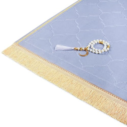 Muslim Prayer Rug with Tasbih Prayer Beads, Soft Memory Foam Prayer Matt Islam, Padded Islamic Prayer Mat Thick for Men and Women, Janamaz, Sajadah (25.6" x 43.3", Grey) - color: Grey