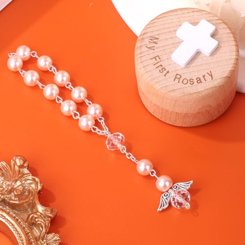 My First Rosary Baptism Gifts, Baptism Memorial Box & Rosary Bracelet with Angel Wings Catholic First Communion Christening Beads Gifting Set for Baby Shower