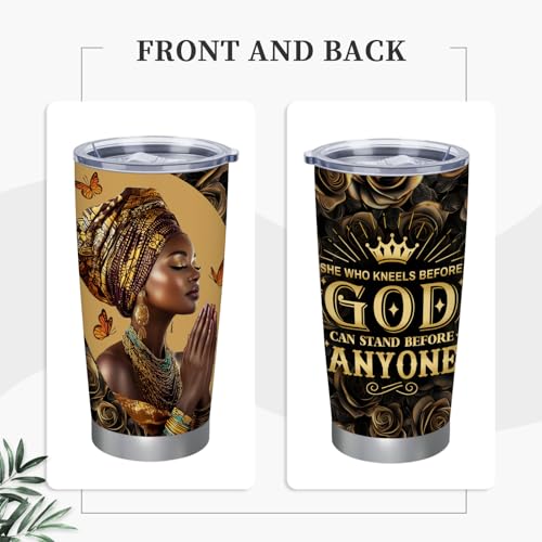 Christian Gifts for Women Faith Tumbler 20oz, African American Black Women Inspirational Religious Stainless Steel Travel Mug, Spiritual Bible Prayer Birthday Gift - color: Black-Christian
