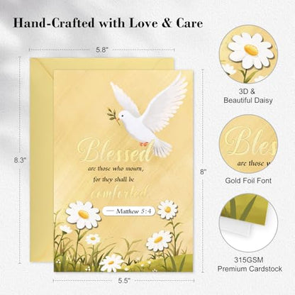 Religious Sympathy Card for Loss of Loved (White Dove & Daisy) - color: 1-Pigeon