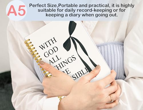 Bible Bow Notebook, Christian Study Prayer Journal for Women - color: (Black) Matthew 19:26