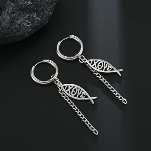 Earrings For Women Jesus Fish Faith Symbol Earrings Stainless Steel Chic Arc Fish Hook Earrings Christian Jewelry - color: silver 1