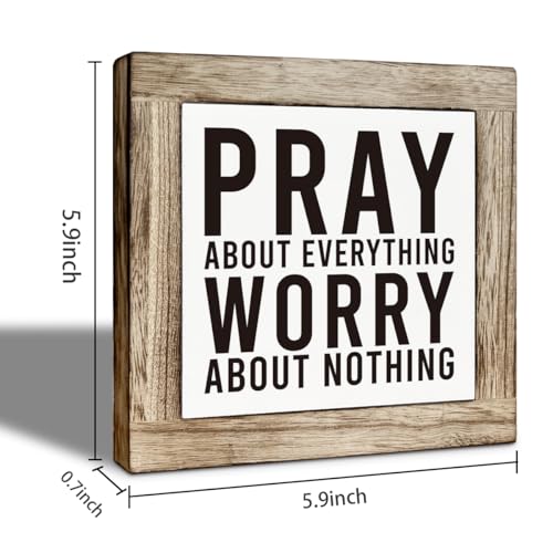 Christian Desk Decor Wooden Box Sign, Pray About Everything Worry About Nothing, Farmhouse Bible Verses Desk Decor Sign for Living Room Home Office, Faith Gift for Friends Family - color: color01