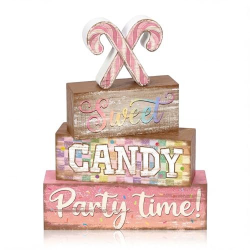 Britimes Tiered Tray Decor Set, 4 Pack, Wooden Table Sign, Christmas Candy - color: Candy