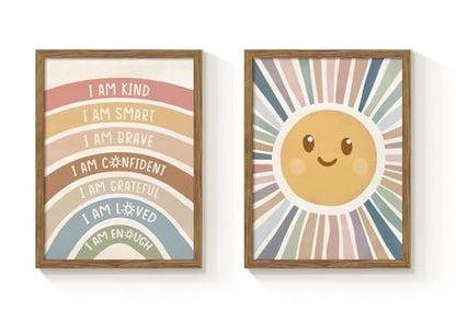 2 Piece Framed Boho Rainbow Kids Room Wall Art 12x16 Inch - color: sunshine, size: 16"L x 12"W