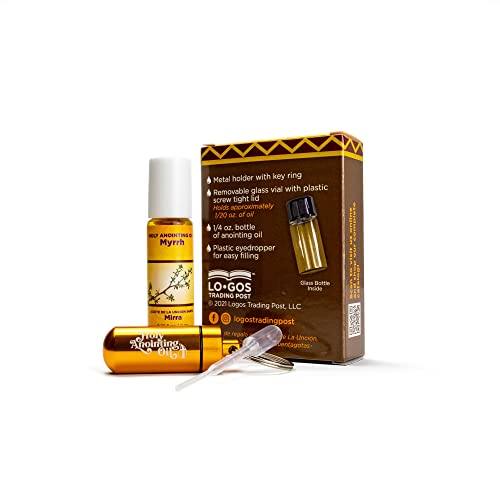 Myrrh Anointing Oil from Israel Boxed Gift Set with Dispenser, Holy Jerusalem Oil & Gold Metal Keychain Bottle Container, Plastic Dropper & Small Glass Vial, Aceite Ungido y Botella - color: Gold, style: Myrrh
