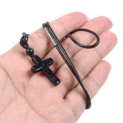 Justinstones Natural Gemstone Carved Cross Reiki Chakra Pendant Necklace 22 Inch - color: 30mm Synthetic Blue Goldstone