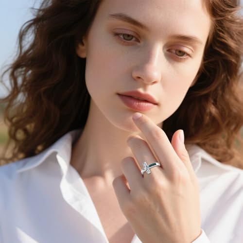 Mustard Seed Ring 925 Sterling Silver Turquoise/Opal/Malachite/Abalone Mountain Cross Ring Jewelry Gift for for Women Girlfriend - style: Malachite&Turquoise
