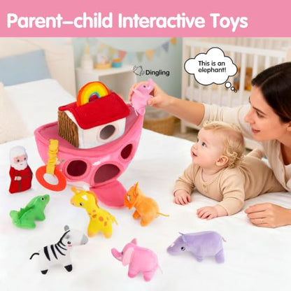 Baby Girl Toys 6-12 Months-Pink Noah's Ark Toy with Stuffed Animals