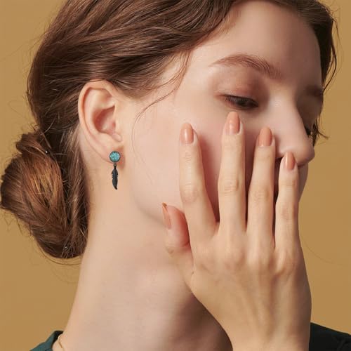 Black Dangle Drop Earrings 925 Sterling Silver Turquoise Earrings Jewelry Gifts for Women Men - style: Feather