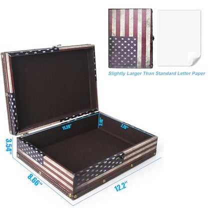 DreamsEden Wooden American Flag Storage Box,Memory Keepsake Box with Latch - color: US Flag