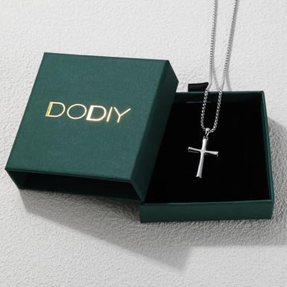 Small Dainty Cross Pendant Necklace 925 Sterling Silver for Women with 18", 20" Sturdy Chain 14K White Gold Plated - size: 18" Chain, style: Chunky