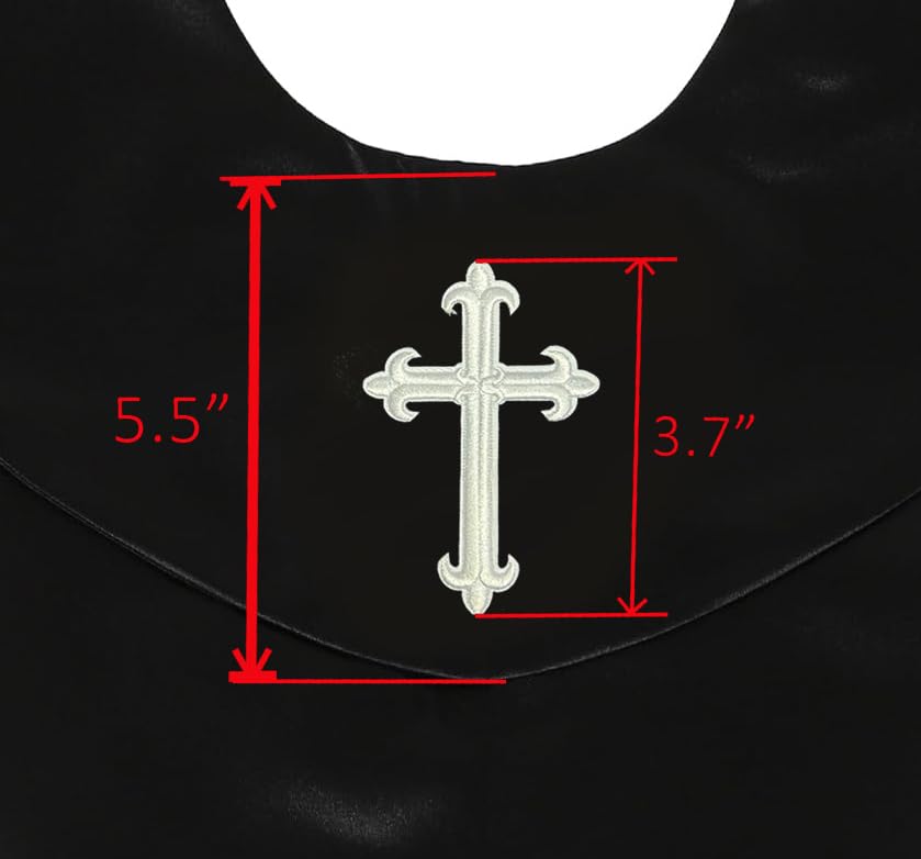 GradPlaza Unisex V Shape Church Choir Stole with Gold or White Embroidery Cross for Adults Church - color: Black, style: White Cross