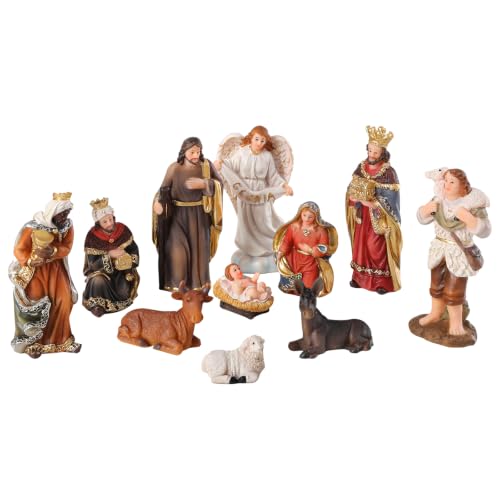 Mini Nativity Set Indoor, Holy Family Christmas Figurines for Home Display - color: Brown