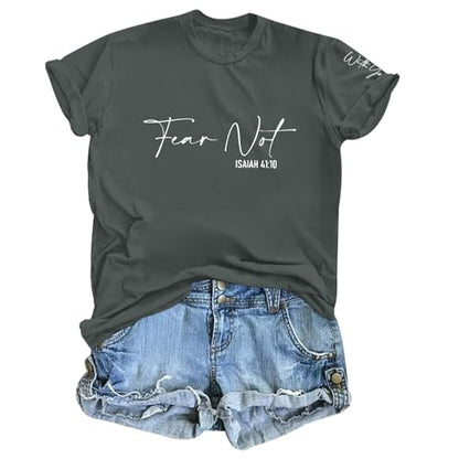 Fkatuzi Christian Jesus Faith Shirts for Women God Bible Verse Religious Tshirts Inspirational Graphic Tees Cotton Tops - color: Deep Gray, size: Small