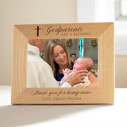 Lifetime Creations Personalized Godparent Picture Frame: Customized Godparents Proposal Gift, Engraved Wood Godparent Frame, Padrinos de Bautizo Propuesta (Holds 5x7 Inch Landscape Photo) - color: Custom - Godparents, size: 5" x 7" Landscape