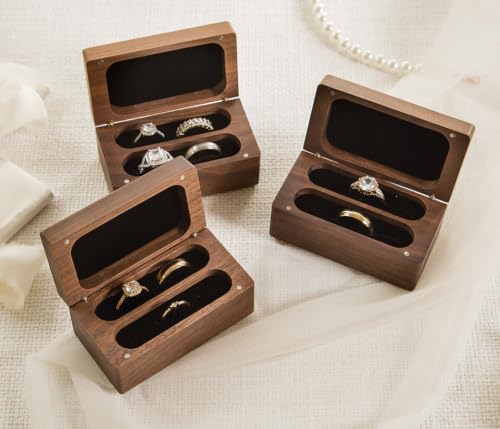 Quad Walnut Ring Box: Engraved "Home Is Wherever I'm With You" Wood Holder - color: Home
