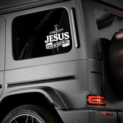 Premium Jesus The Way The Truth The Life Car Decal – Christian Cross Sticker, Faith Vinyl Decal for Car, Truck, Laptop, Christian Gift Size 6x6 inches - size: Size 6x6 inches