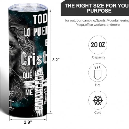 TUMBTU Spanish Christian Tumbler,Religious Tumbler for Men,Faith Lovers - color: Black