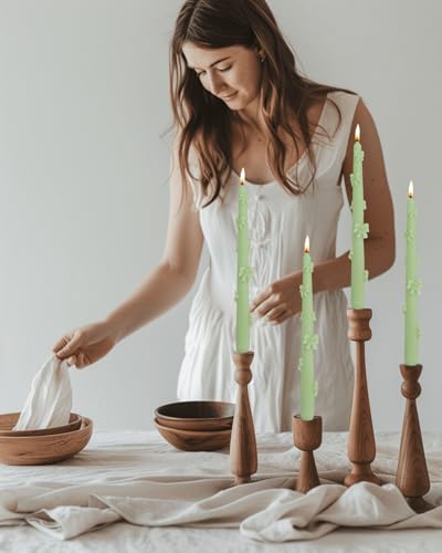 Green Taper Candle Candlestick Bow Soy Candles Unscented Wedding Party Wax Unscented Dinner Candle Dripless,10 inch,Set of 4,J1 - color: J1-Green