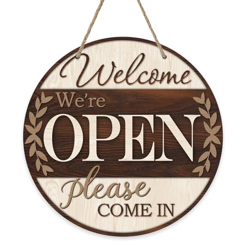 Welcome We're Open Please Come in Business Front Door Sign, Farmhouse Store - color: Open